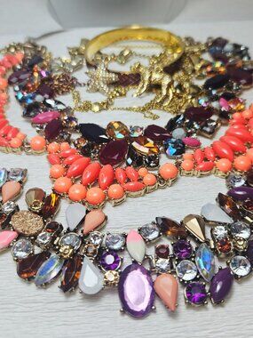 ALL J CREW 6 Necklaces 1 Bracelet Gold Purples Orange